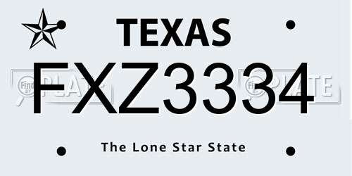FXZ3334 Texas License Plate