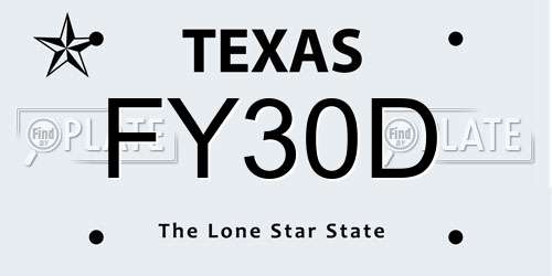 FY30D Texas License Plate