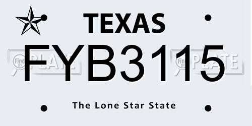 FYB3115 Texas License Plate