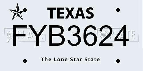 FYB3624 Texas License Plate