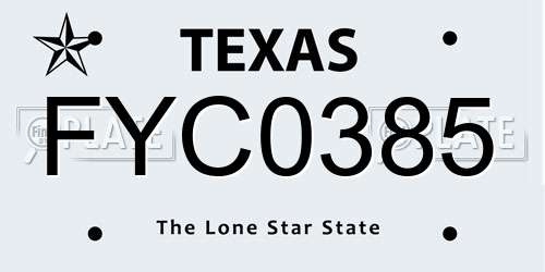 FYC0385 Texas License Plate