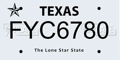FYC6780 Texas License Plate