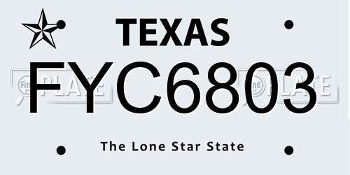 FYC6803 Texas License Plate