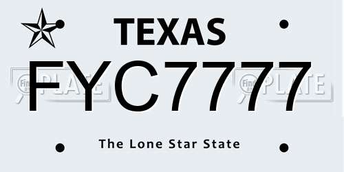 FYC7777 Texas License Plate