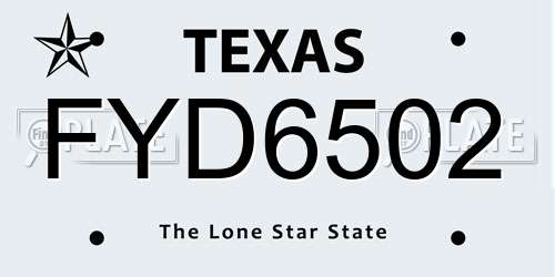FYD6502 Texas License Plate