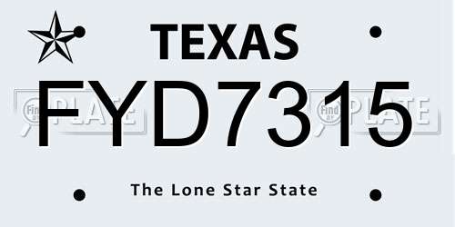 FYD7315 Texas License Plate