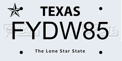 FYDW85 Texas License Plate