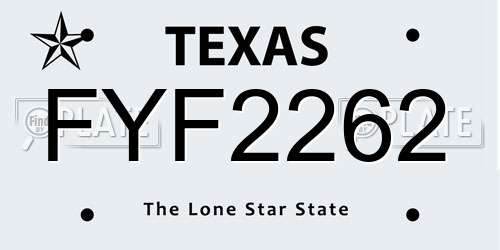 FYF2262 Texas License Plate