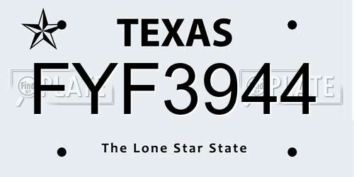 FYF3944 Texas License Plate