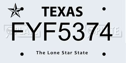 FYF5374 Texas License Plate