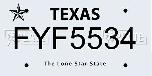 FYF5534 Texas License Plate