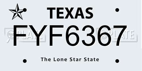 FYF6367 Texas License Plate