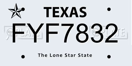 FYF7832 Texas License Plate