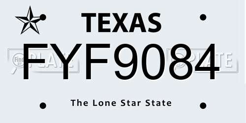 FYF9084 Texas License Plate