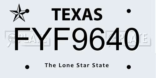 FYF9640 Texas License Plate