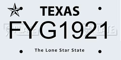 FYG1921 Texas License Plate