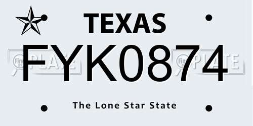 FYK0874 Texas License Plate