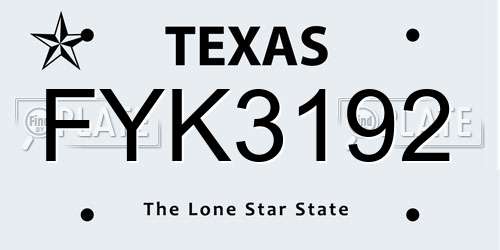 FYK3192 Texas License Plate