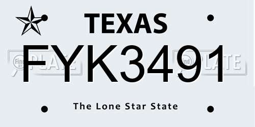FYK3491 Texas License Plate