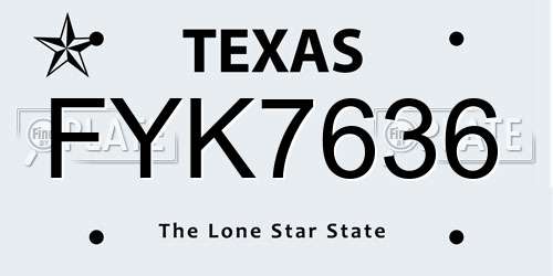 FYK7636 Texas License Plate
