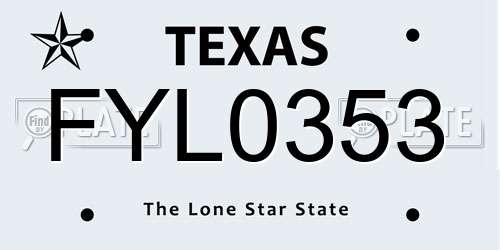 FYL0353 Texas License Plate