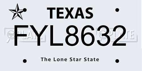 FYL8632 Texas License Plate