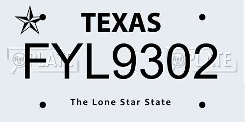 FYL9302 Texas License Plate