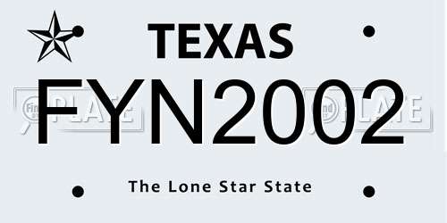 FYN2002 Texas License Plate