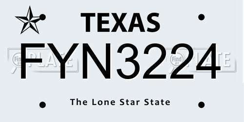 FYN3224 Texas License Plate