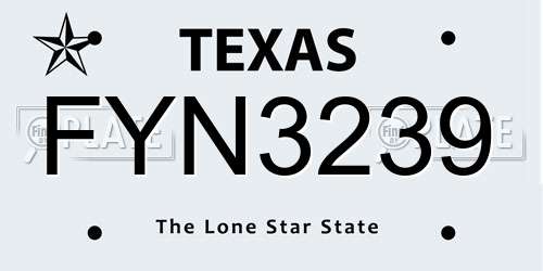 FYN3239 Texas License Plate
