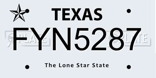 FYN5287 Texas License Plate