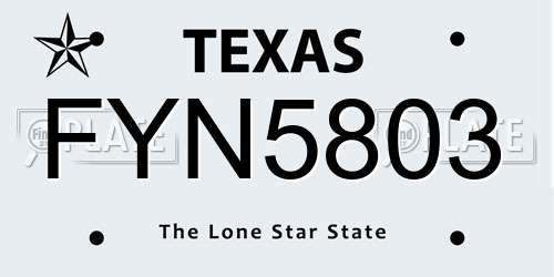 FYN5803 Texas License Plate