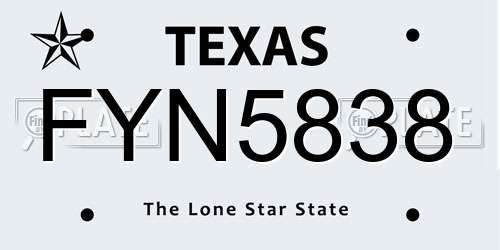 FYN5838 Texas License Plate