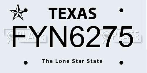 FYN6275 Texas License Plate