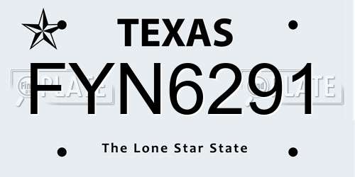 FYN6291 Texas License Plate