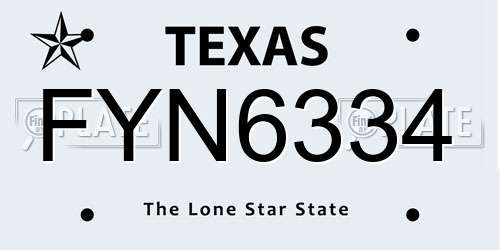 FYN6334 Texas License Plate