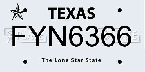 FYN6366 Texas License Plate