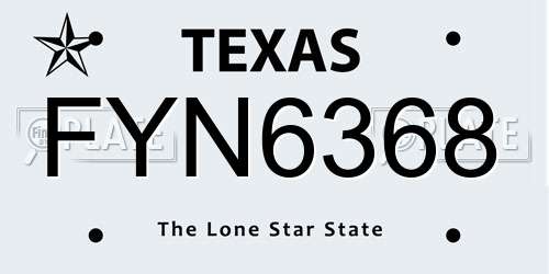 FYN6368 Texas License Plate