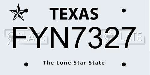 FYN7327 Texas License Plate