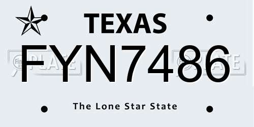 FYN7486 Texas License Plate