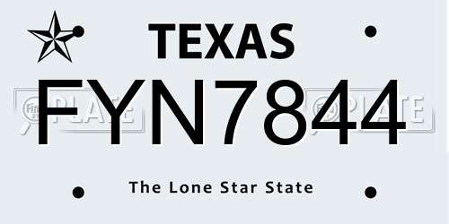 FYN7844 Texas License Plate