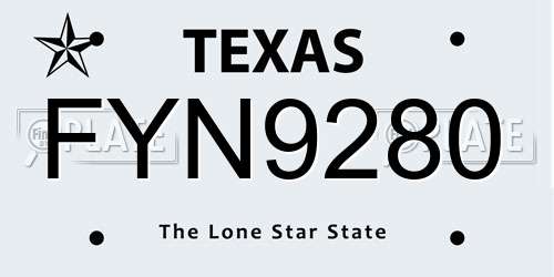 FYN9280 Texas License Plate