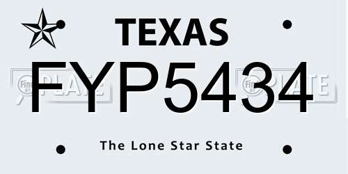 FYP5434 Texas License Plate