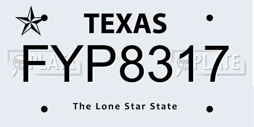 FYP8317 Texas License Plate