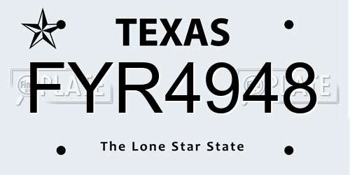FYR4948 Texas License Plate