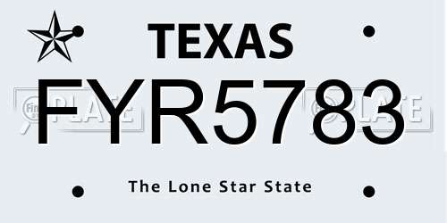 FYR5783 Texas License Plate