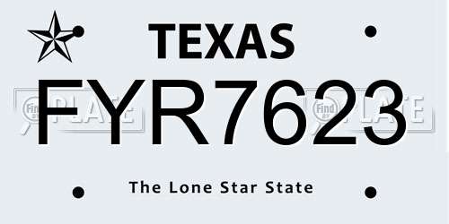 FYR7623 Texas License Plate