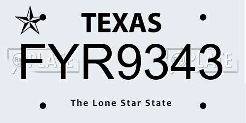 FYR9343 Texas License Plate
