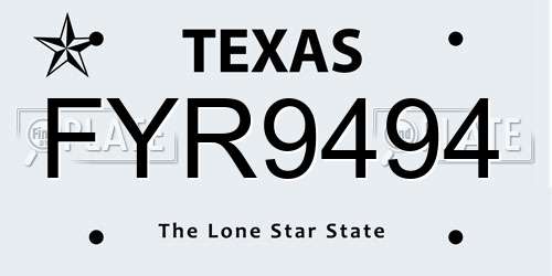 FYR9494 Texas License Plate