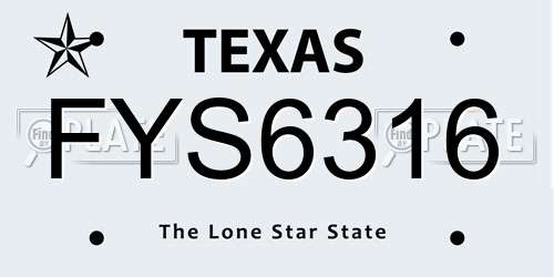 FYS6316 Texas License Plate